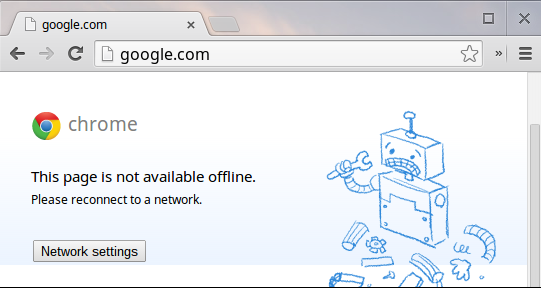 Google Chrome not available offline sample error message
